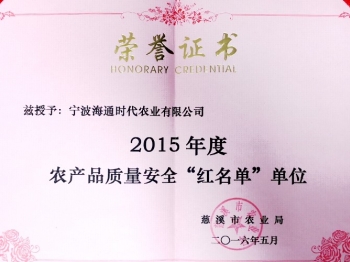 2015年度农产品质量安全“红名单”单位